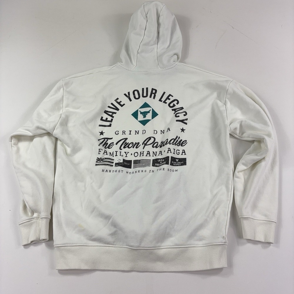 Under Armour Project Rock Hoodie Mens Large White Full Zip Iron Paradise
